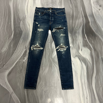 Amiri MX1 Black Patch Medium Wash Denim Jeans