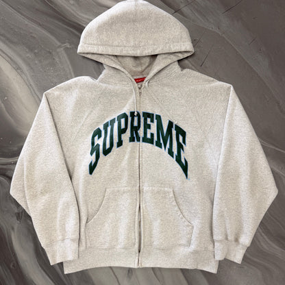 Supreme Cracked Raglan Zip Up Hooded Sweatshirt Ash Grey