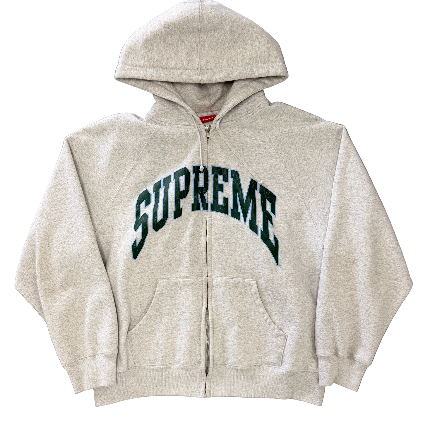 Supreme Cracked Raglan Zip Up Hooded Sweatshirt Ash Grey