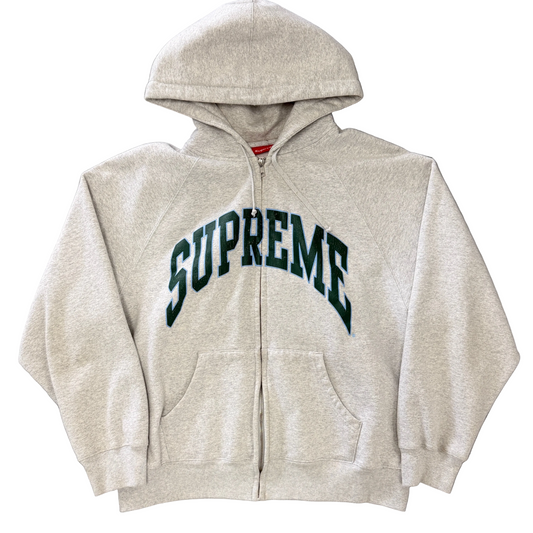 Supreme Cracked Raglan Zip Up Hooded Sweatshirt Ash Grey