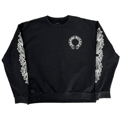 Chrome Hearts Floral Sleeve Horseshoe Logo Black Crewneck Sweatshirt