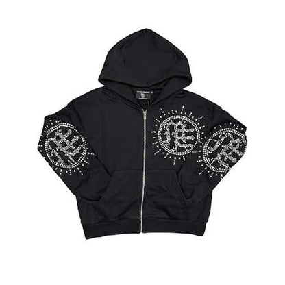 Mixed Emotion Eclipse Black Rhinestone Zip Up Hoodie