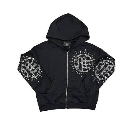 Mixed Emotion Eclipse Black Rhinestone Zip Up Hoodie