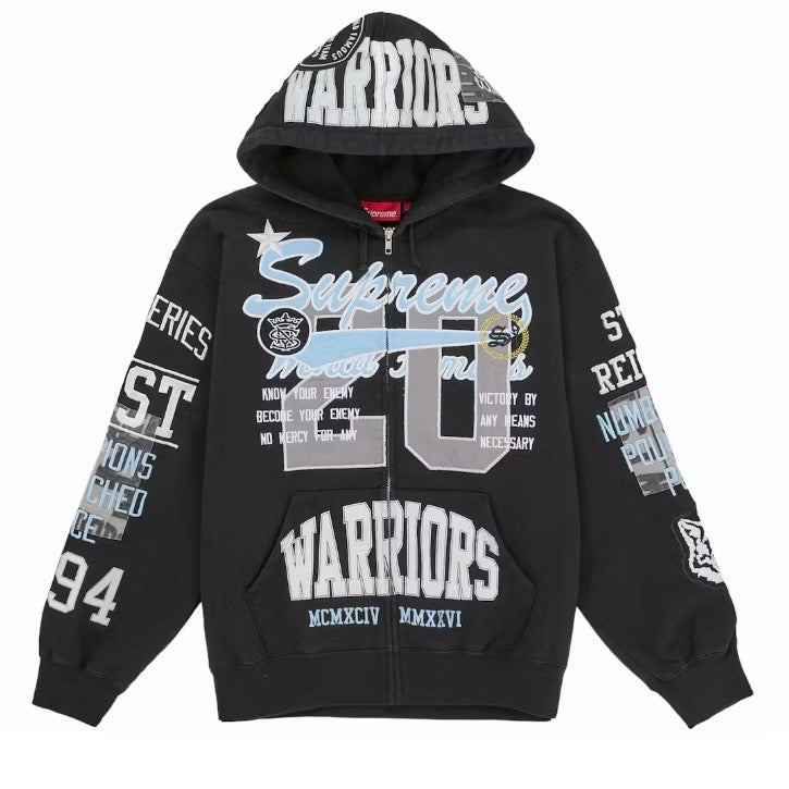 Supreme Warriors Applique Zip Up Hooded Sweatshirt Black