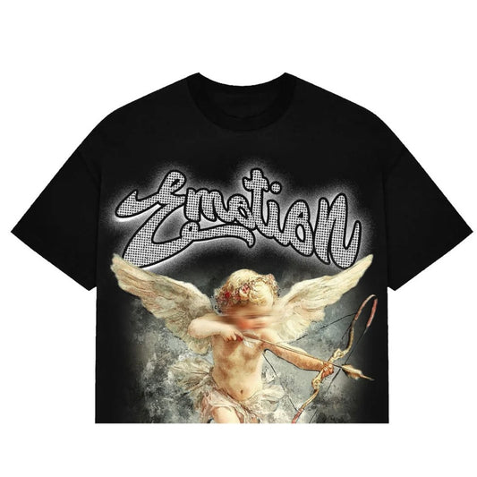 MIXED EMOTIONS ANGEL CUPID RHINESTONE BLACK TEE