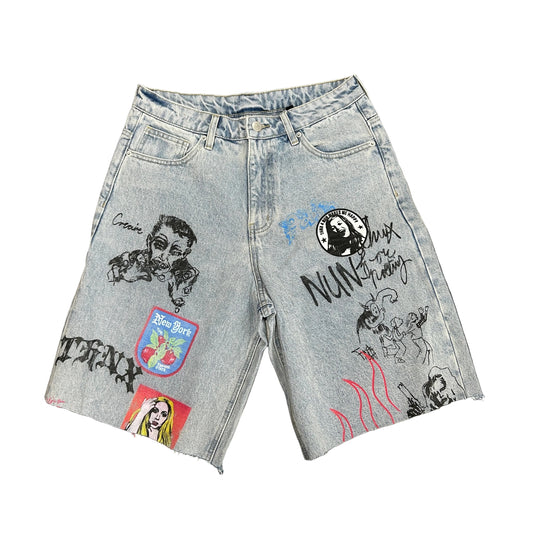 THNX For Nothing Anime Blue Denim Jorts