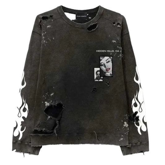 Punk Hearts Nepo Baby Crewneck Sweatshirt Vintage Washed Black