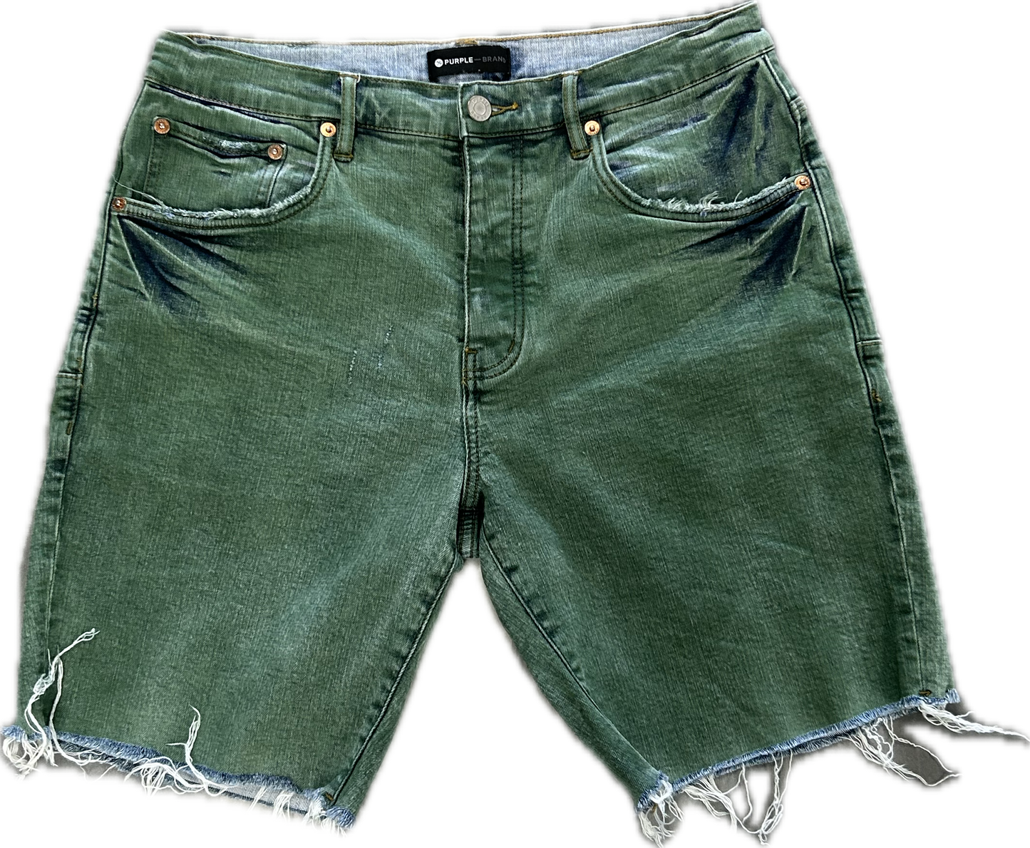 Distressed Purple Jeans Shorts Green