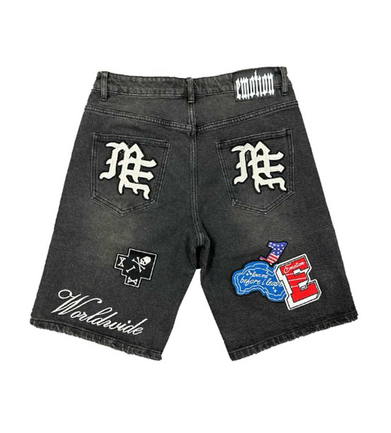 Mixed Emotions Danger Patch Black Denim Shorts