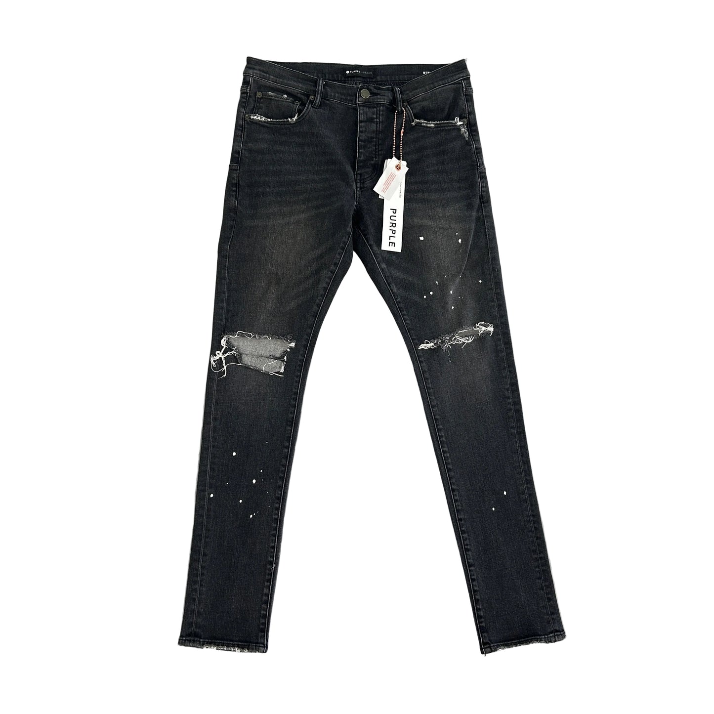Purple Jeans Black Distressed White Paint Splatter Jeans