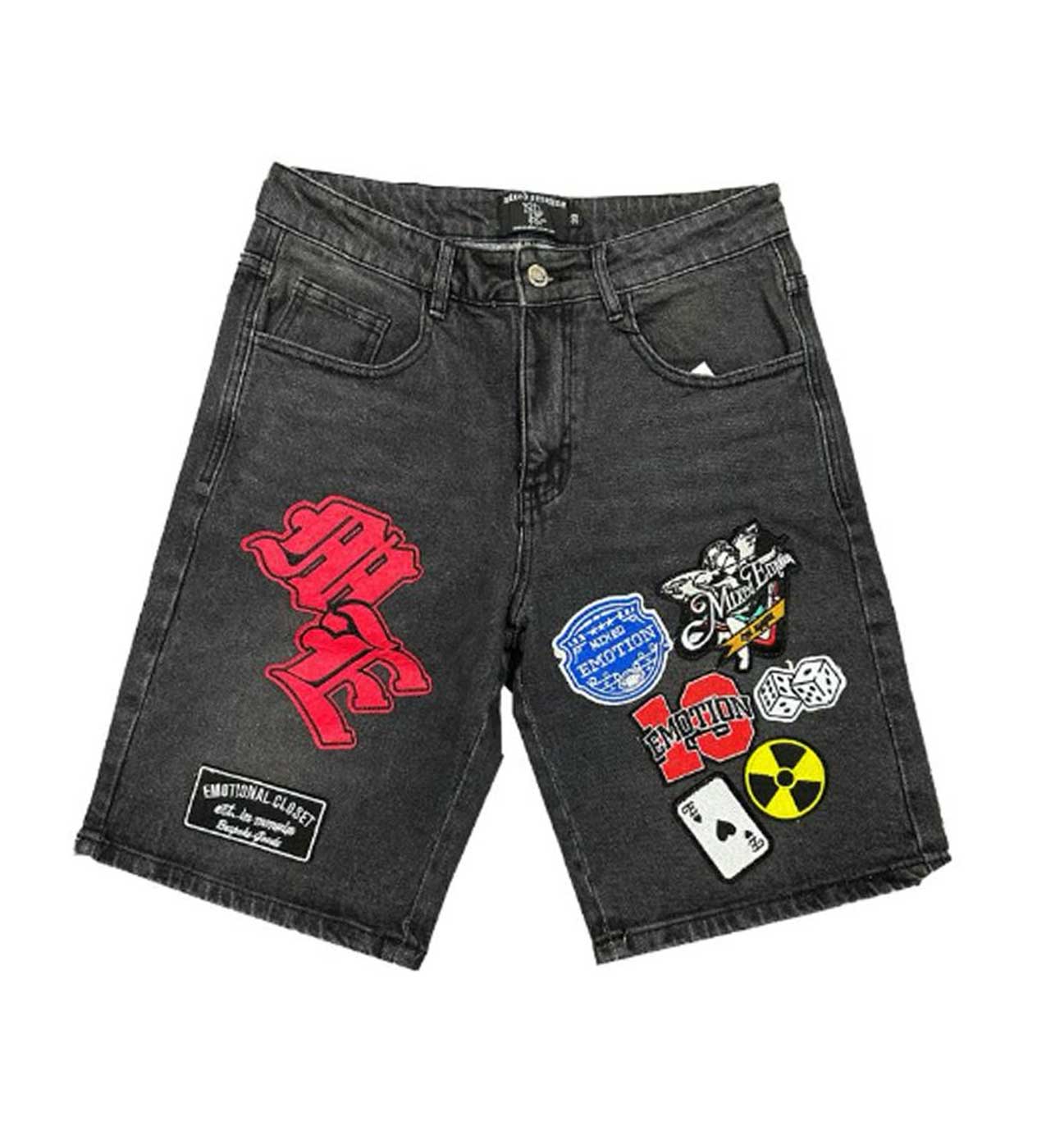 Mixed Emotions Danger Patch Black Denim Shorts