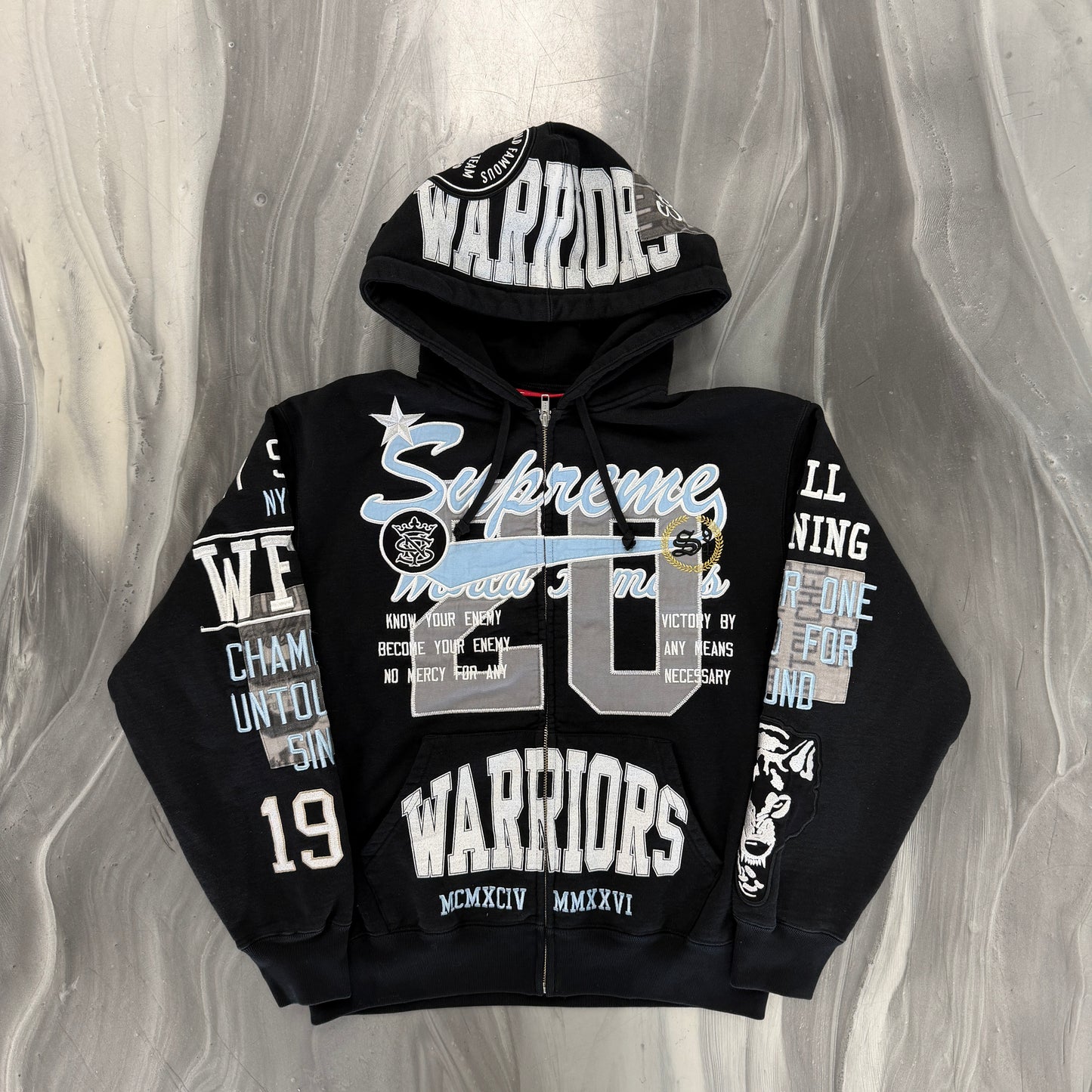 Supreme Warriors Applique Zip Up Hooded Sweatshirt Black