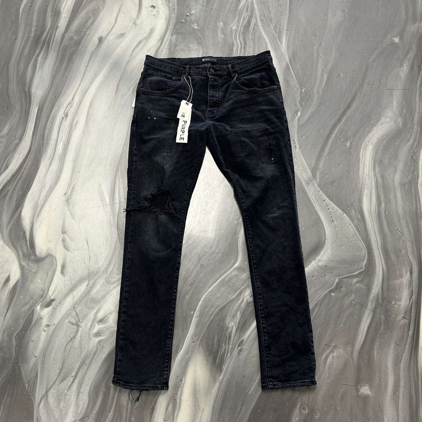 Purple Brand P002 Black One Leg Rip Jeans