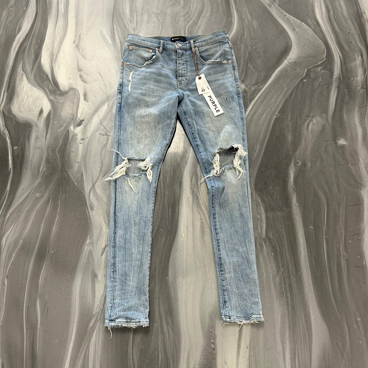 Purple Brand P002 Ripped Light Wash Blue Jeans