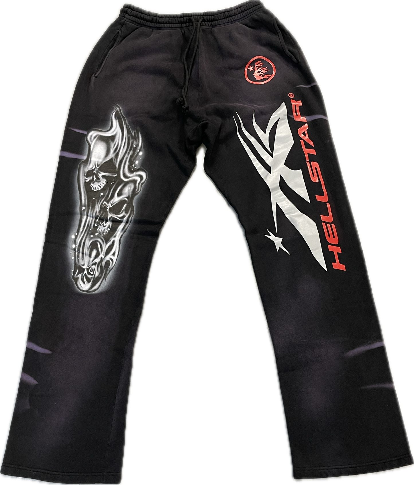 Hellstar Airbrushed Skull Flare Bottom Sweatpants Midnight Dye Black