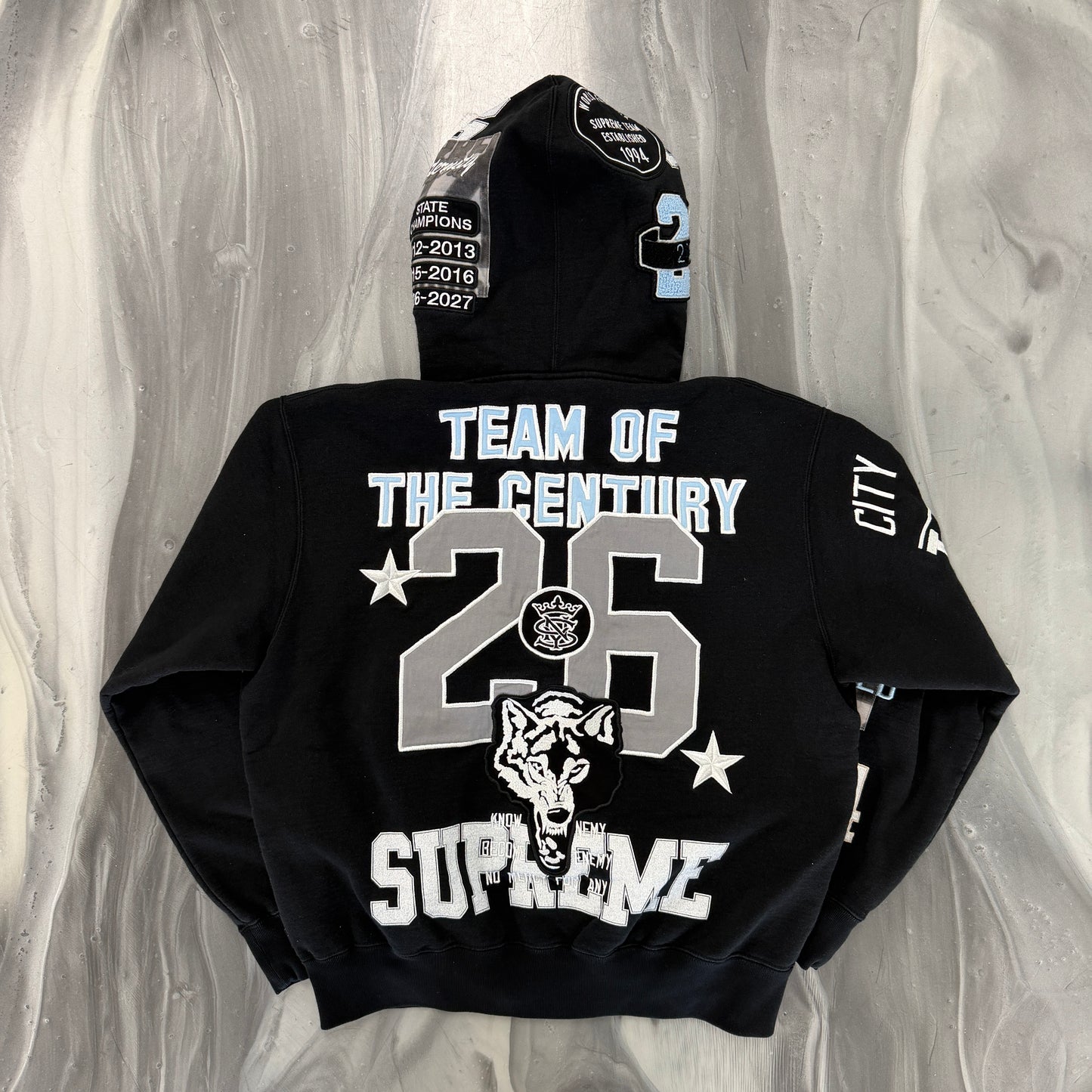 Supreme Warriors Applique Zip Up Hooded Sweatshirt Black