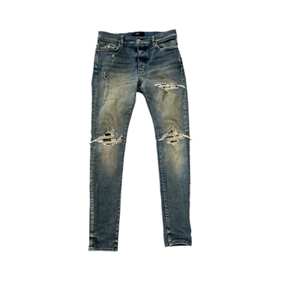 Amiri MX1 Distressed Indigo Blue Plaid