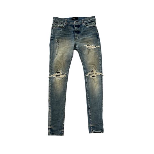 Amiri MX1 Distressed Indigo Blue Plaid