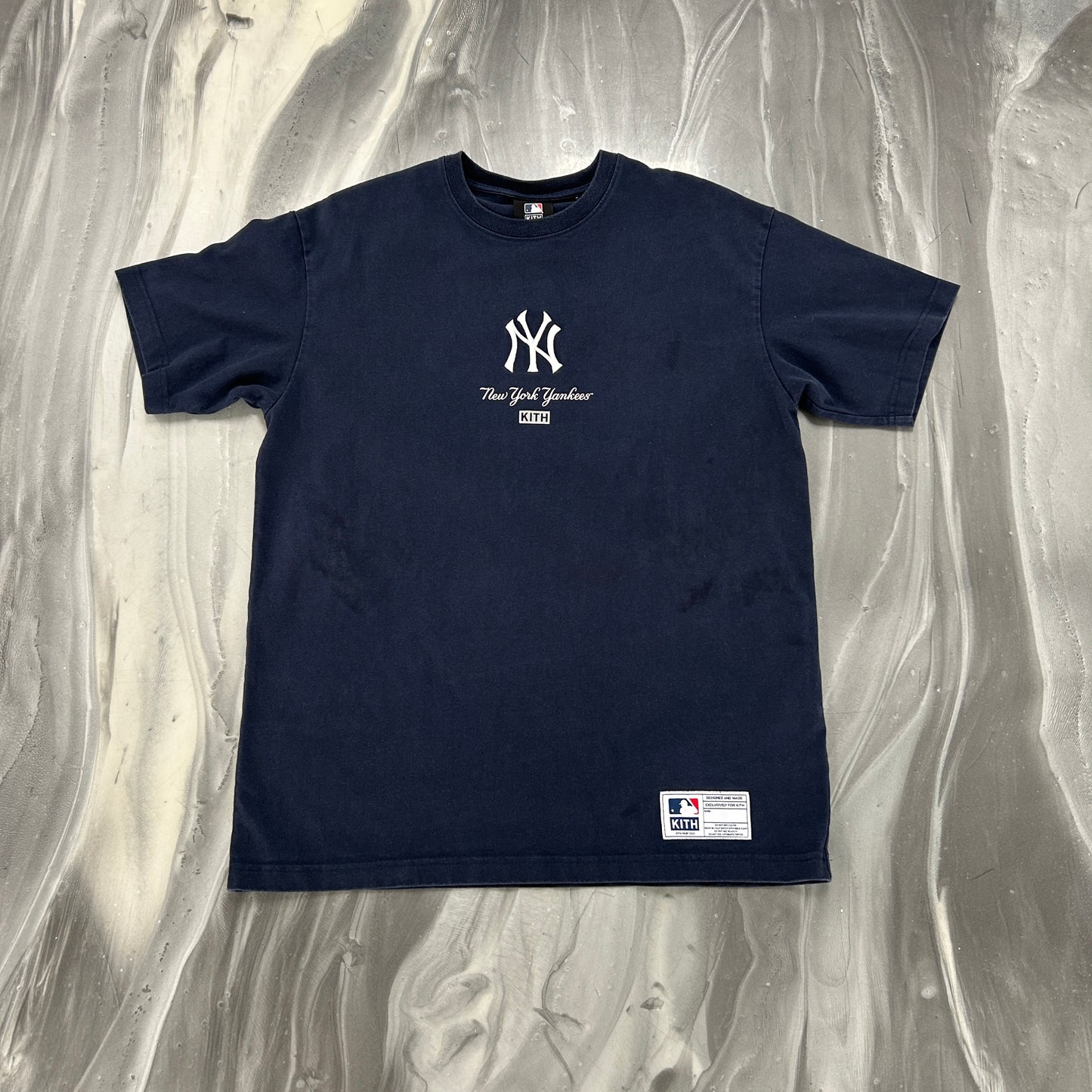 Kith For Major League Baseball New York Yankees Icon Script Box Tee Navy