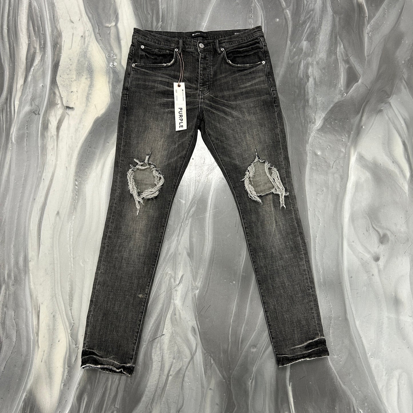 Purple Brand P002 Black Washed Distressed Denim Jeans