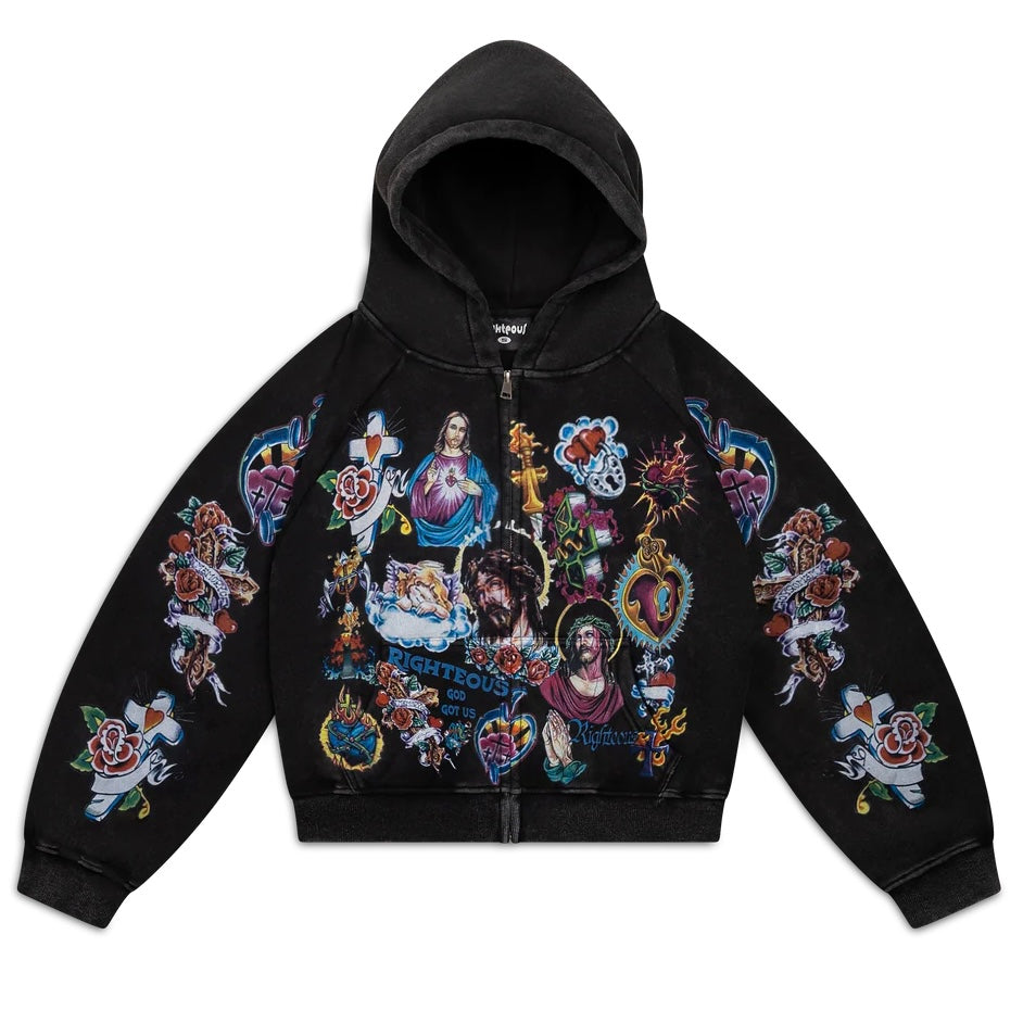 Righteous Risen King Cropped Zip Up Hoodie Black