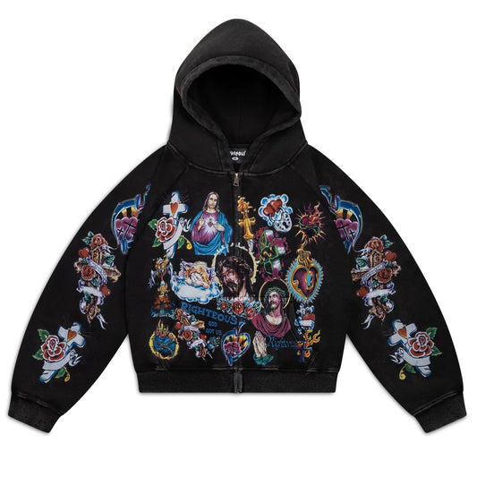 Righteous Risen King Cropped Zip Up Hoodie Black