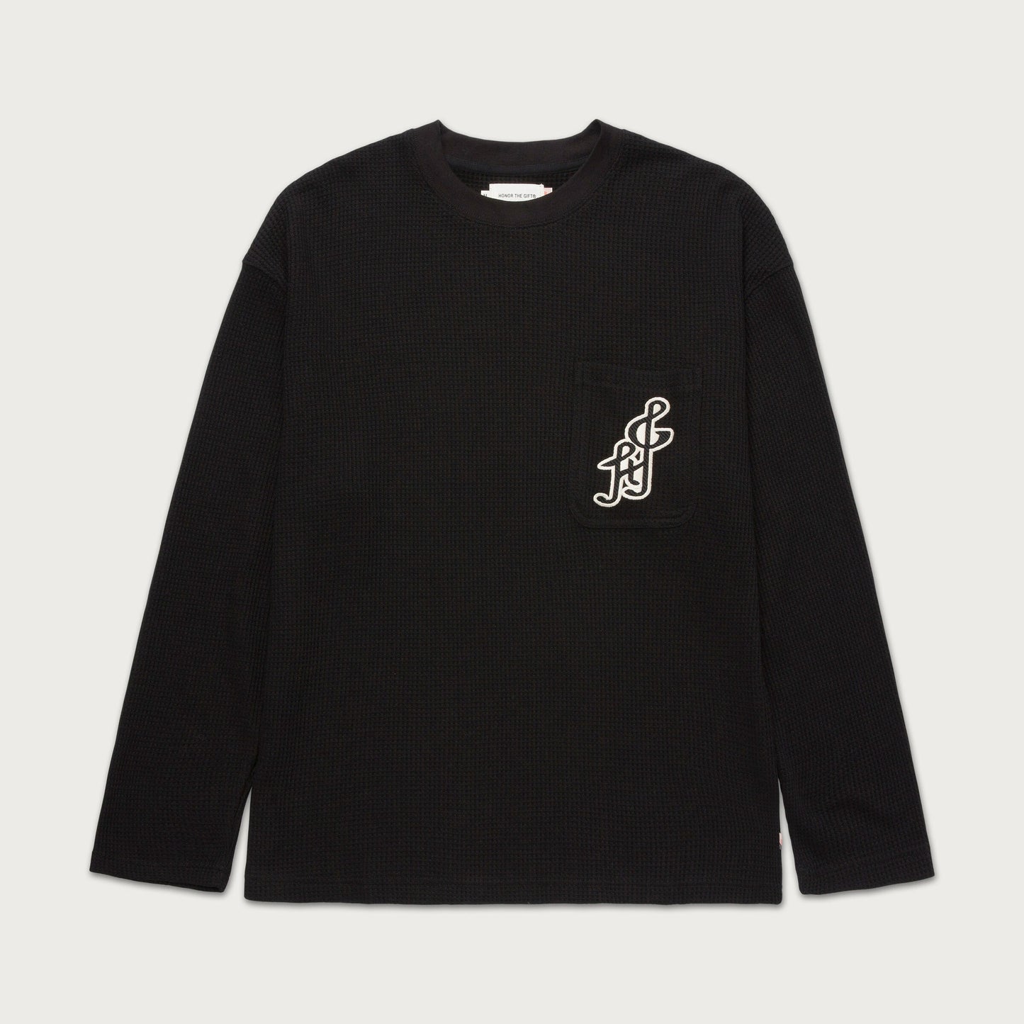 HTG NOTES LS WAFFLE CREWNECK - BLACK