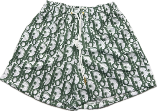 Designer Print Green Dior Shorts