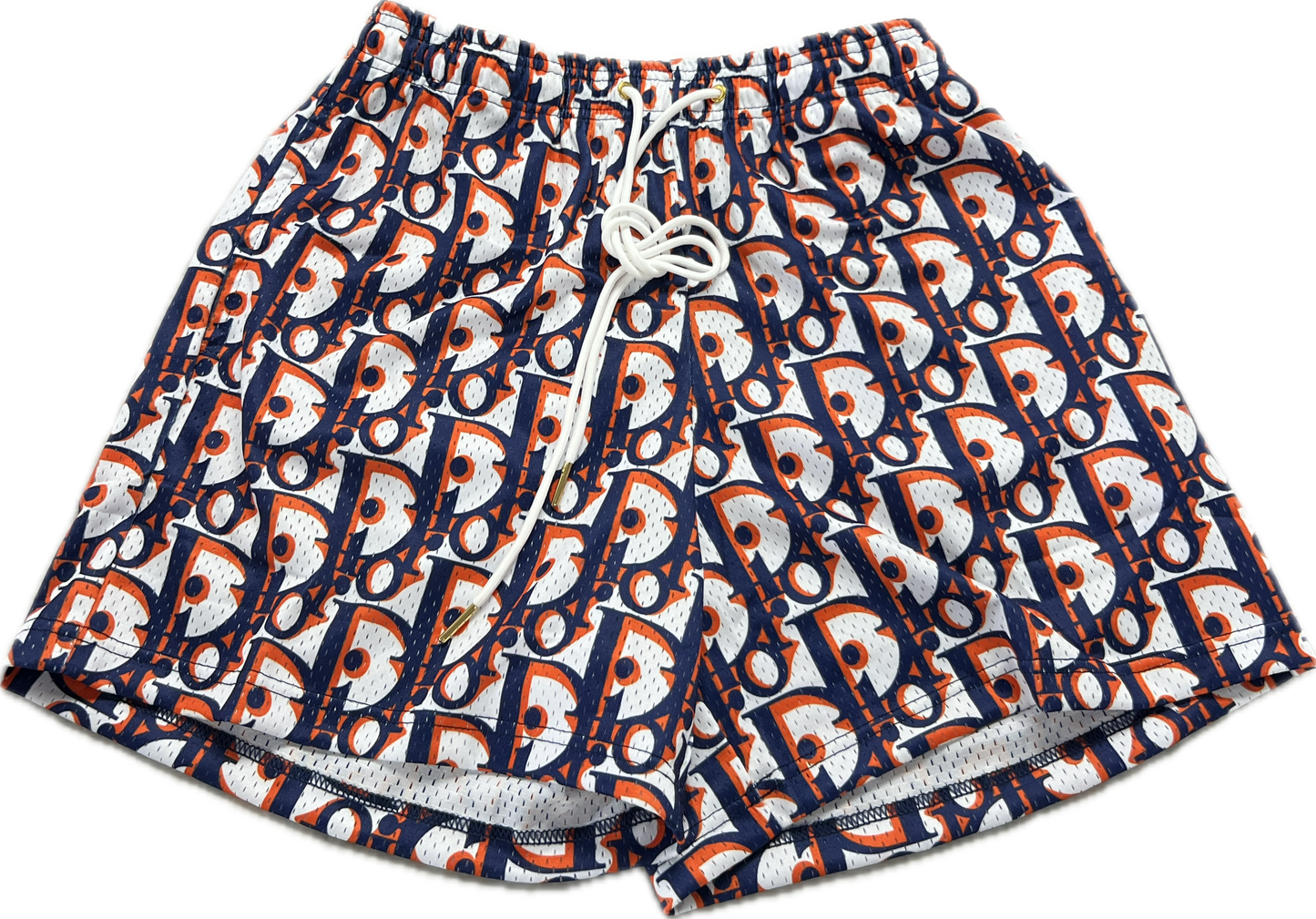 Pantalones cortos Dior azul marino/naranja con estampado de diseñador