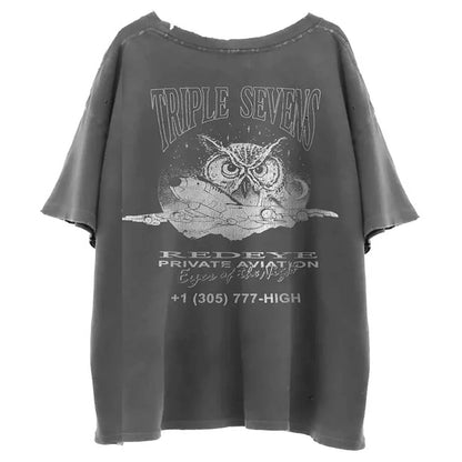 Triple Sevens Night Owl Tee Vintage Washed Black — back — Cold Shoulder Kicks Palm Beach