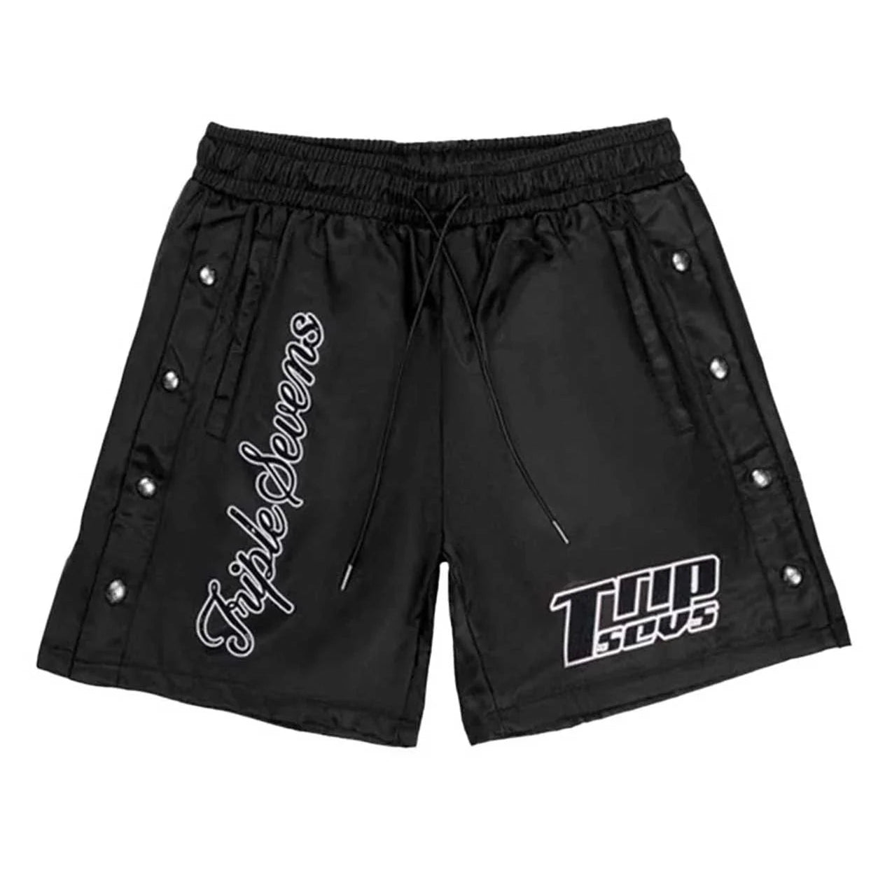 Triple Sevens Nylon Button Up Shorts Black — front — Cold Shoulder Kicks Palm Beach