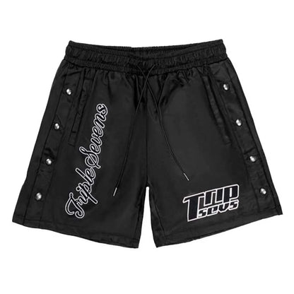 Triple Sevens Nylon Button Up Shorts Black — front — Cold Shoulder Kicks Palm Beach