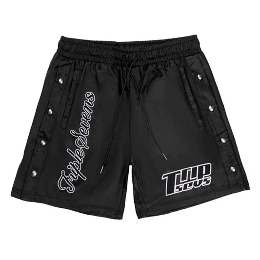 Triple Sevens Nylon Button Up Shorts Black — front — Cold Shoulder Kicks Palm Beach