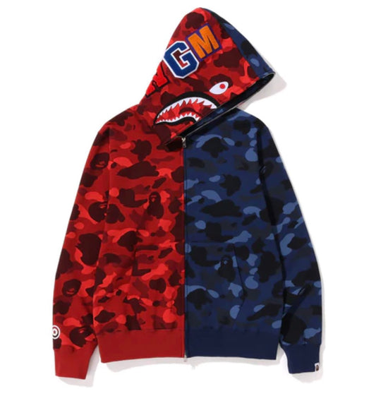 Bape Split Tiburón Azul/Rojo Con Cremallera