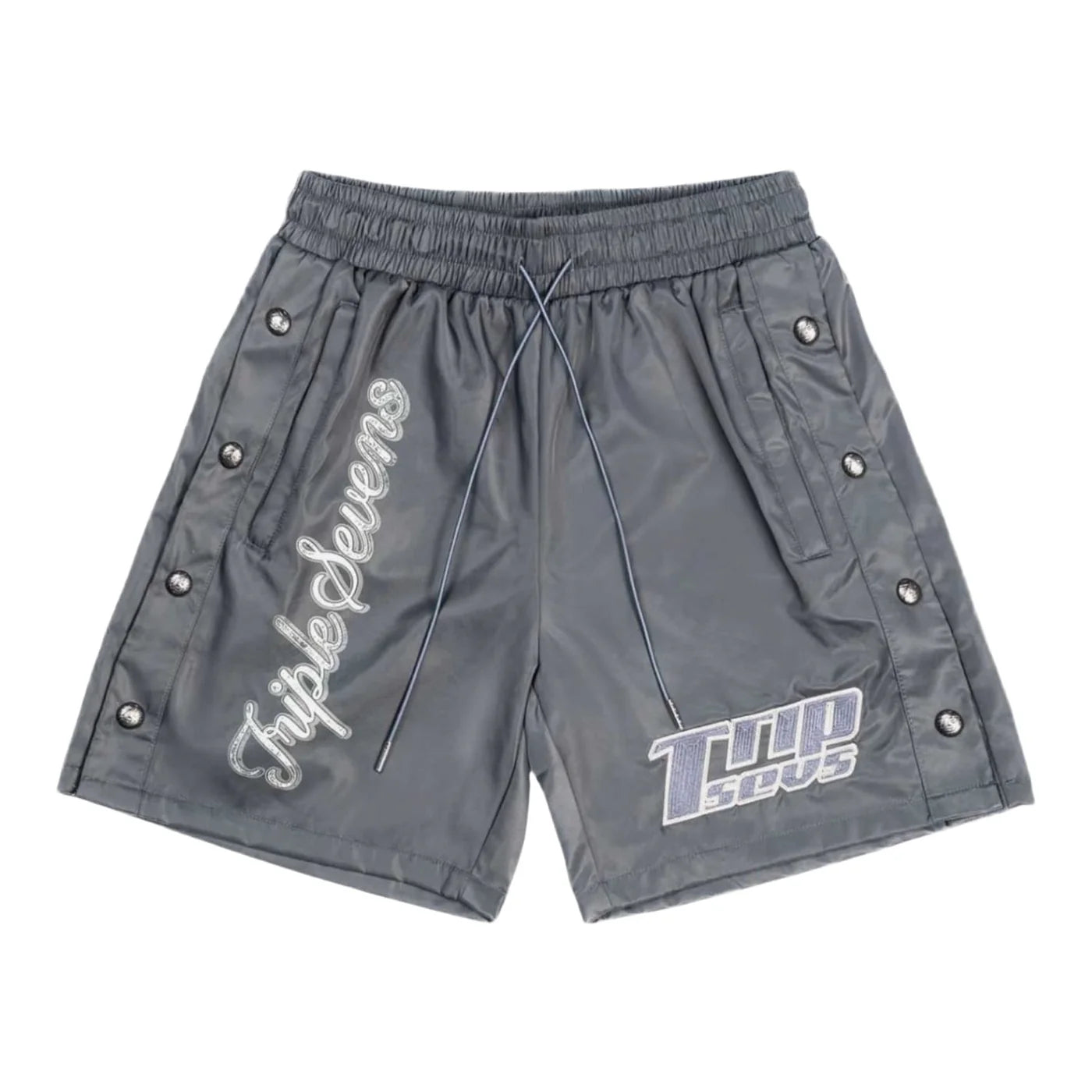 Triple Sevens Nylon Button Up Shorts Grey — front — Cold Shoulder Kicks Palm Beach