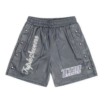 Triple Sevens Nylon Button Up Shorts Grey — front — Cold Shoulder Kicks Palm Beach