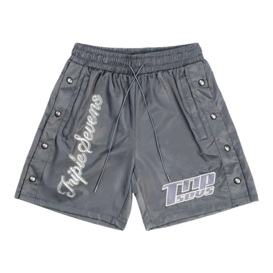 Triple Sevens Nylon Button Up Shorts Grey — front — Cold Shoulder Kicks Palm Beach